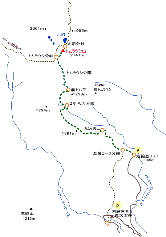 トムラウシ山登山道概略図