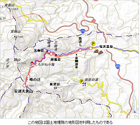 安達太良山登山道概略図