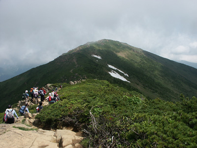 山頂目指して続く登山者