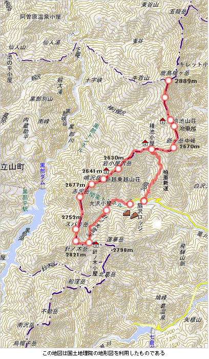 鹿島槍ヶ岳登山概略図