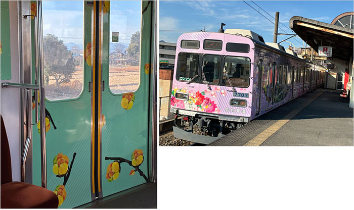 車内はロウバイが描かれている　